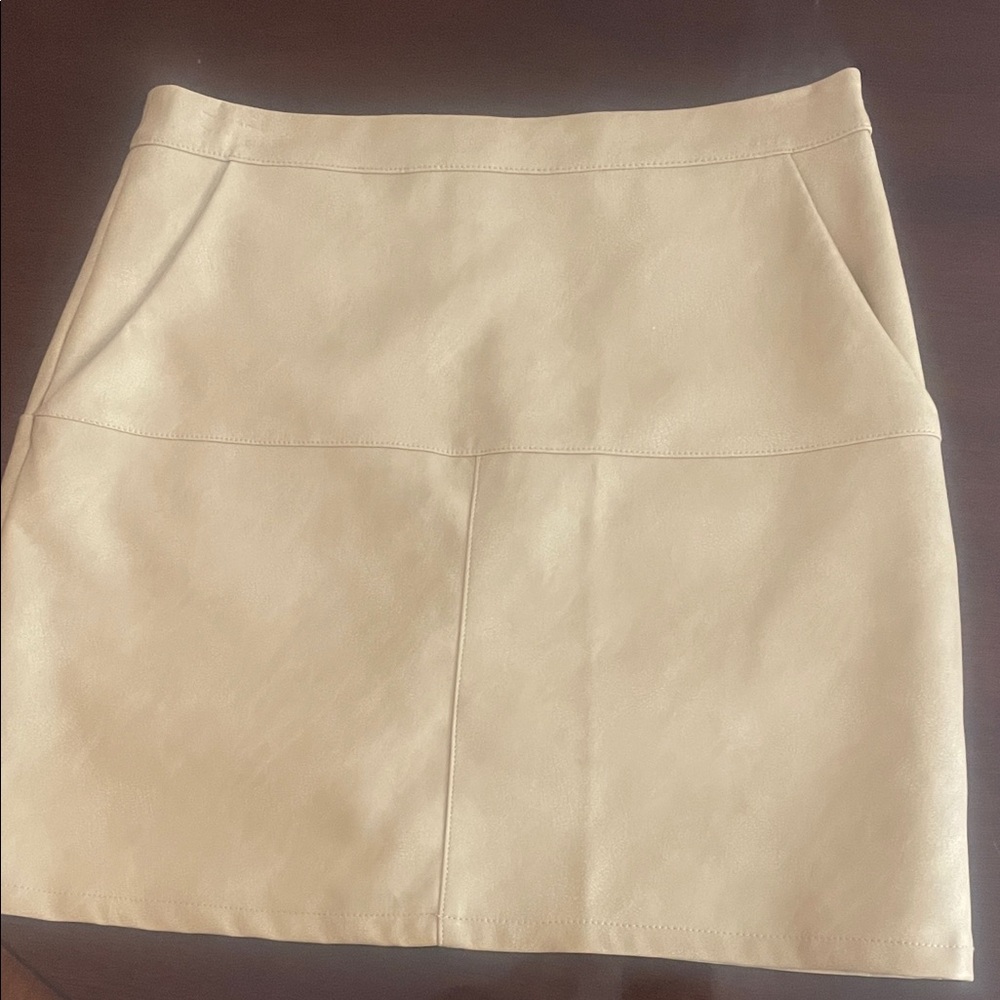Shinestar Cream Leather Mini Skirt